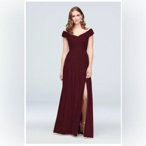 Crisscross Off-the-Shoulder Mesh Bridesmaids Dress